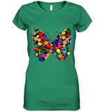 Womens Colourful Butterfly International dot day V Neck T Shirt Women's V-Neck T-Shirt