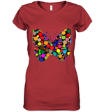 Womens Colourful Butterfly International dot day V Neck T Shirt Women's V-Neck T-Shirt