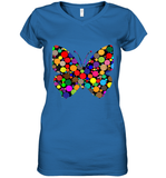 Womens Colourful Butterfly International dot day V Neck T Shirt Women's V-Neck T-Shirt