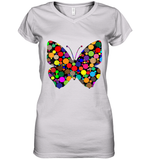 Womens Colourful Butterfly International dot day V Neck T Shirt Women's V-Neck T-Shirt