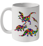 Womens Colourful Dinosaur International dot day V Neck T Shirt Ceramic Mug 11oz
