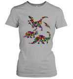 Womens Colourful Dinosaur International dot day V Neck T Shirt Women's T-Shirt