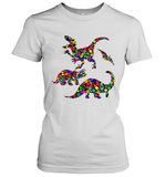 Womens Colourful Dinosaur International dot day V Neck T Shirt Women's T-Shirt