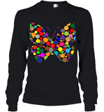 Womens Colourful Butterfly International dot day V Neck T Shirt Youth Long Sleeve