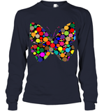 Womens Colourful Butterfly International dot day V Neck T Shirt Youth Long Sleeve