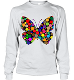 Womens Colourful Butterfly International dot day V Neck T Shirt Youth Long Sleeve