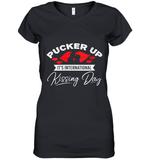 Womens Funny, International Kissing Day, Pucker UP it's V Neck T Shirt Women's V-Neck T-Shirt