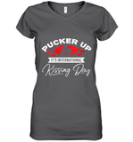 Womens Funny, International Kissing Day, Pucker UP it's V Neck T Shirt Women's V-Neck T-Shirt