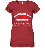 Womens Funny, International Kissing Day, Pucker UP it's V Neck T Shirt Women's V-Neck T-Shirt