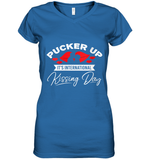 Womens Funny, International Kissing Day, Pucker UP it's V Neck T Shirt Women's V-Neck T-Shirt