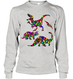 Womens Colourful Dinosaur International dot day V Neck T Shirt Youth Long Sleeve