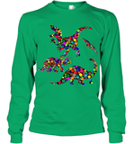 Womens Colourful Dinosaur International dot day V Neck T Shirt Youth Long Sleeve
