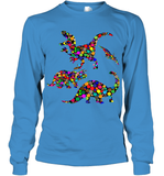 Womens Colourful Dinosaur International dot day V Neck T Shirt Youth Long Sleeve