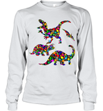 Womens Colourful Dinosaur International dot day V Neck T Shirt Youth Long Sleeve