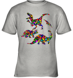 Womens Colourful Dinosaur International dot day V Neck T Shirt Youth T-Shirt