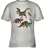 Womens Colourful Dinosaur International dot day V Neck T Shirt Youth T-Shirt