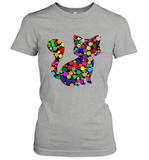 Womens Colourful Cat International dot day V Neck T Shirt Women's T-Shirt
