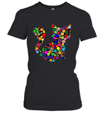 Womens Colourful Cat International dot day V Neck T Shirt Women's T-Shirt