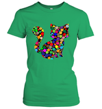 Womens Colourful Cat International dot day V Neck T Shirt Women's T-Shirt