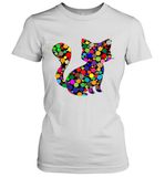 Womens Colourful Cat International dot day V Neck T Shirt Women's T-Shirt