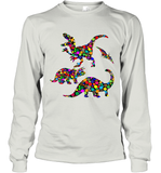 Womens Colourful Dinosaur International dot day V Neck T Shirt Long Sleeve T-Shirt