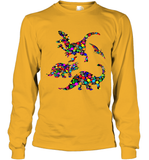 Womens Colourful Dinosaur International dot day V Neck T Shirt Long Sleeve T-Shirt