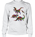 Womens Colourful Dinosaur International dot day V Neck T Shirt Long Sleeve T-Shirt