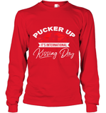 Womens Funny, International Kissing Day, Pucker UP it's V Neck T Shirt Long Sleeve T-Shirt