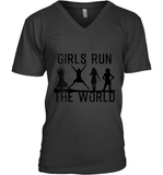 Womens Girls Run The World  International Women's Day Silhouette V Neck T Shirt V-Neck T-Shirt