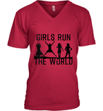Womens Girls Run The World  International Women's Day Silhouette V Neck T Shirt V-Neck T-Shirt
