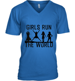 Womens Girls Run The World  International Women's Day Silhouette V Neck T Shirt V-Neck T-Shirt
