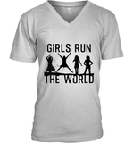 Womens Girls Run The World  International Women's Day Silhouette V Neck T Shirt V-Neck T-Shirt