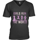 Womens Girls Run The World  International Women's Day Feminist V Neck T Shirt V-Neck T-Shirt