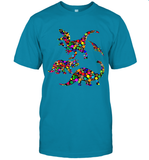 Womens Colourful Dinosaur International dot day V Neck T Shirt T-Shirt