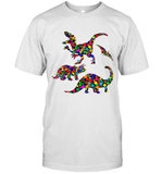 Womens Colourful Dinosaur International dot day V Neck T Shirt T-Shirt