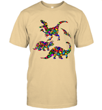 Womens Colourful Dinosaur International dot day V Neck T Shirt T-Shirt