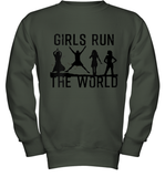 Womens Girls Run The World  International Women's Day Silhouette V Neck T Shirt Youth Sweatshirt