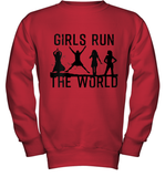 Womens Girls Run The World  International Women's Day Silhouette V Neck T Shirt Youth Sweatshirt
