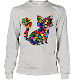 Womens Colourful Cat International dot day V Neck T Shirt Youth Long Sleeve