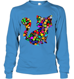 Womens Colourful Cat International dot day V Neck T Shirt Youth Long Sleeve