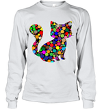 Womens Colourful Cat International dot day V Neck T Shirt Youth Long Sleeve
