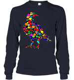 Womens Colourful Dove Bird International Dot day V Neck T Shirt Youth Long Sleeve
