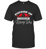 Womens Funny, International Kissing Day, Pucker UP it's V Neck T Shirt T-Shirt
