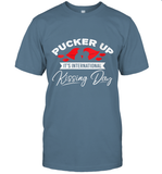 Womens Funny, International Kissing Day, Pucker UP it's V Neck T Shirt T-Shirt