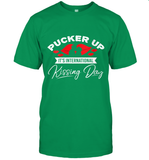Womens Funny, International Kissing Day, Pucker UP it's V Neck T Shirt T-Shirt