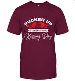 Womens Funny, International Kissing Day, Pucker UP it's V Neck T Shirt T-Shirt