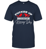 Womens Funny, International Kissing Day, Pucker UP it's V Neck T Shirt T-Shirt