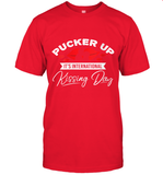 Womens Funny, International Kissing Day, Pucker UP it's V Neck T Shirt T-Shirt