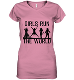 Womens Girls Run The World  International Women's Day Silhouette V Neck T Shirt Women's V-Neck T-Shirt