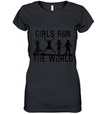 Womens Girls Run The World  International Women's Day Silhouette V Neck T Shirt Women's V-Neck T-Shirt
